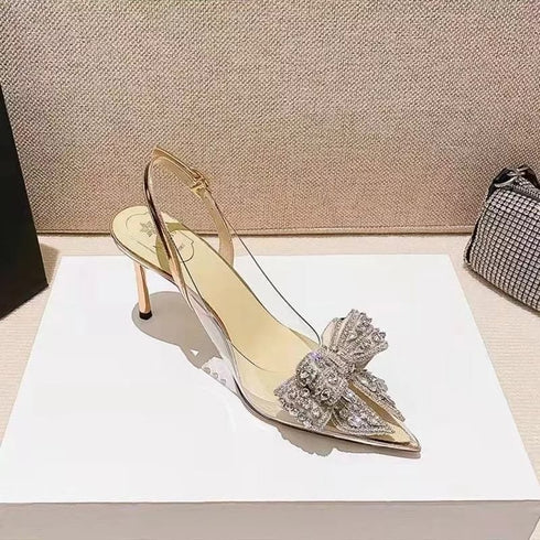 Luxury Style Butterfly Knot Crystal Pointed Toe Heel